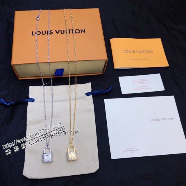 Louis Vuitton新款飾品 路易威登鎖頭滿鑽項鏈 LV金色銀色鎖頭鎖骨鏈  zglv2194